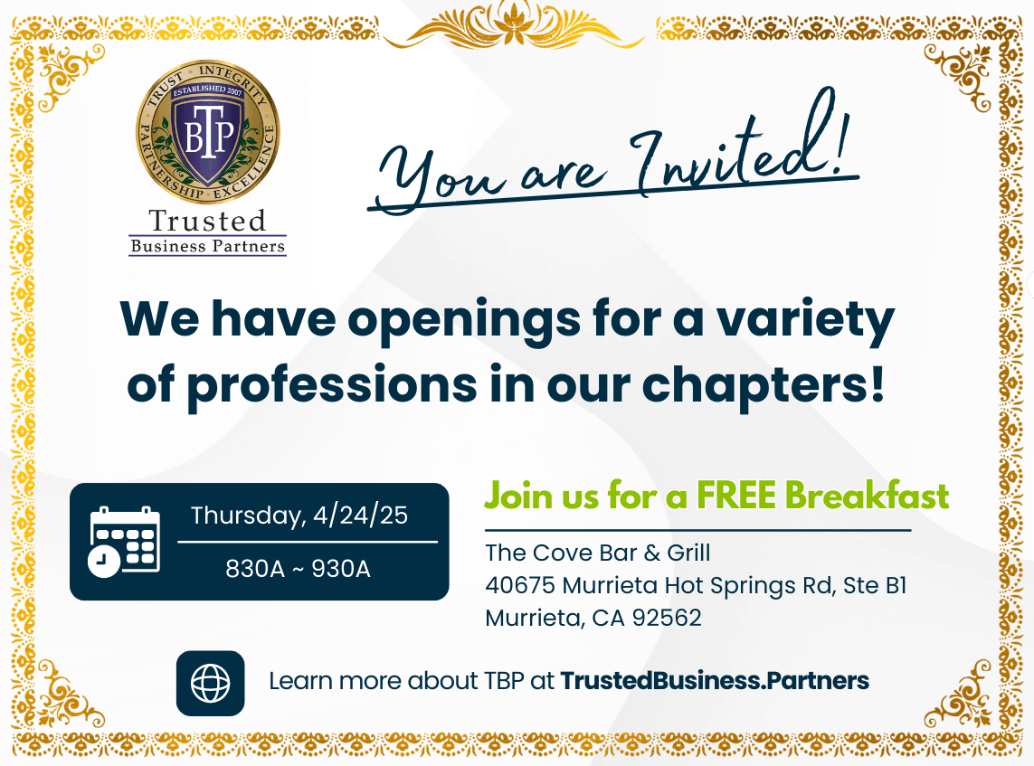 Free Business Networking Breakfast! Thursday 4/24 830AM